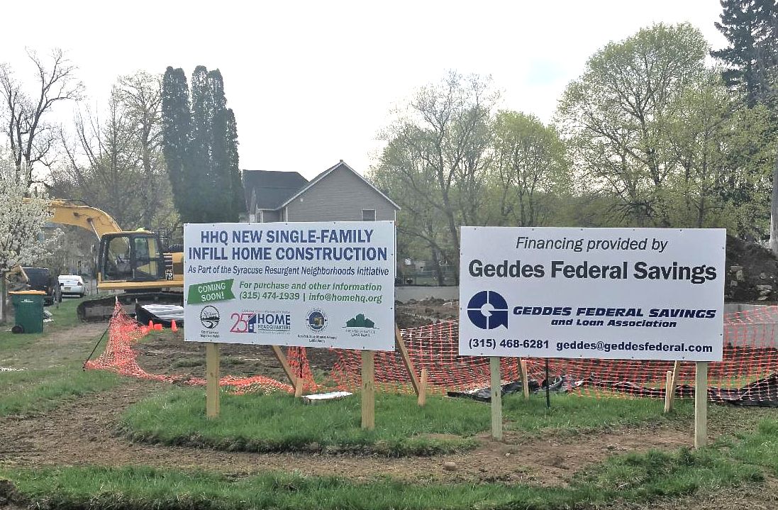 Construction Financing provided by Geddes Federal Savings Sign