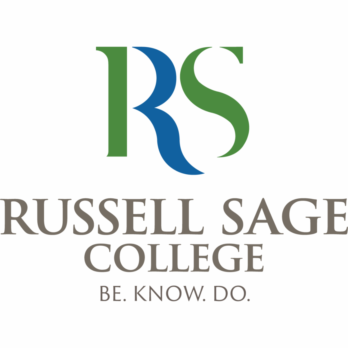 Russell Sage College logo with the letter R in blue and S in green followed by the text RUSSELL SAGE COLLEGE and BE KNOW DO in gray