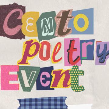 colorful text that says Cento Poetry event on a white background
