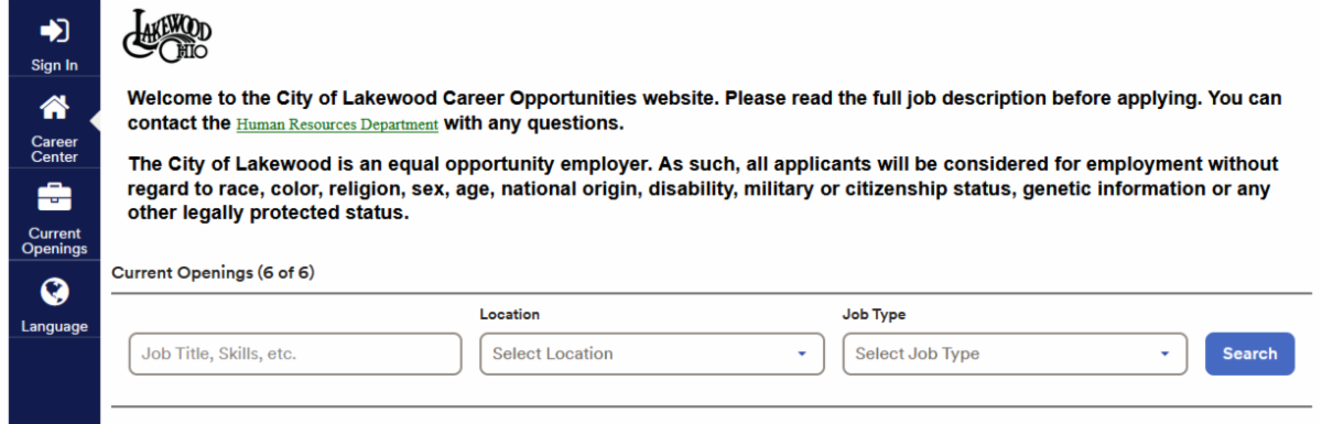 A screen shot showing an image of the Career Center webpage that Lakewood is now using.