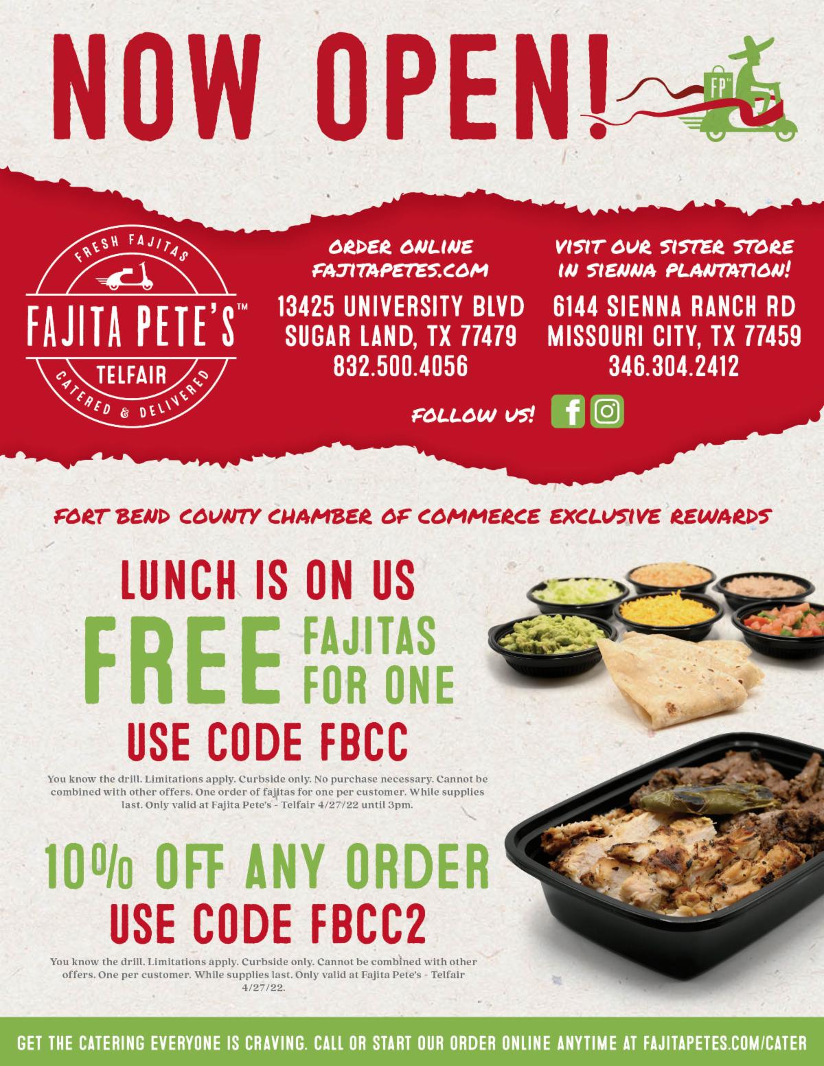 Celebrate the Grand Opening for Fajita Pete's Telfair