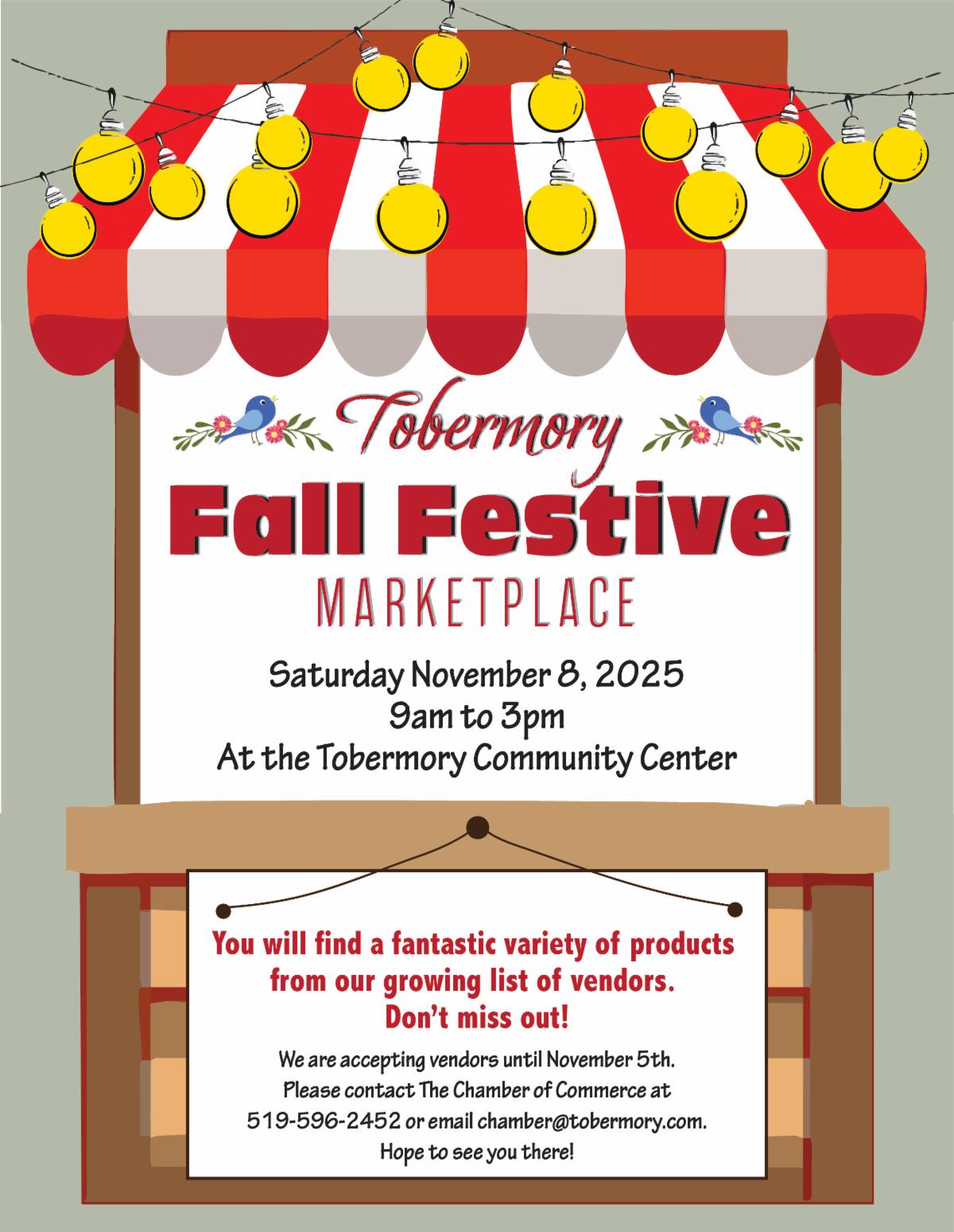 Tobermory Fall Festival Marketplace Event Calendar for November 8