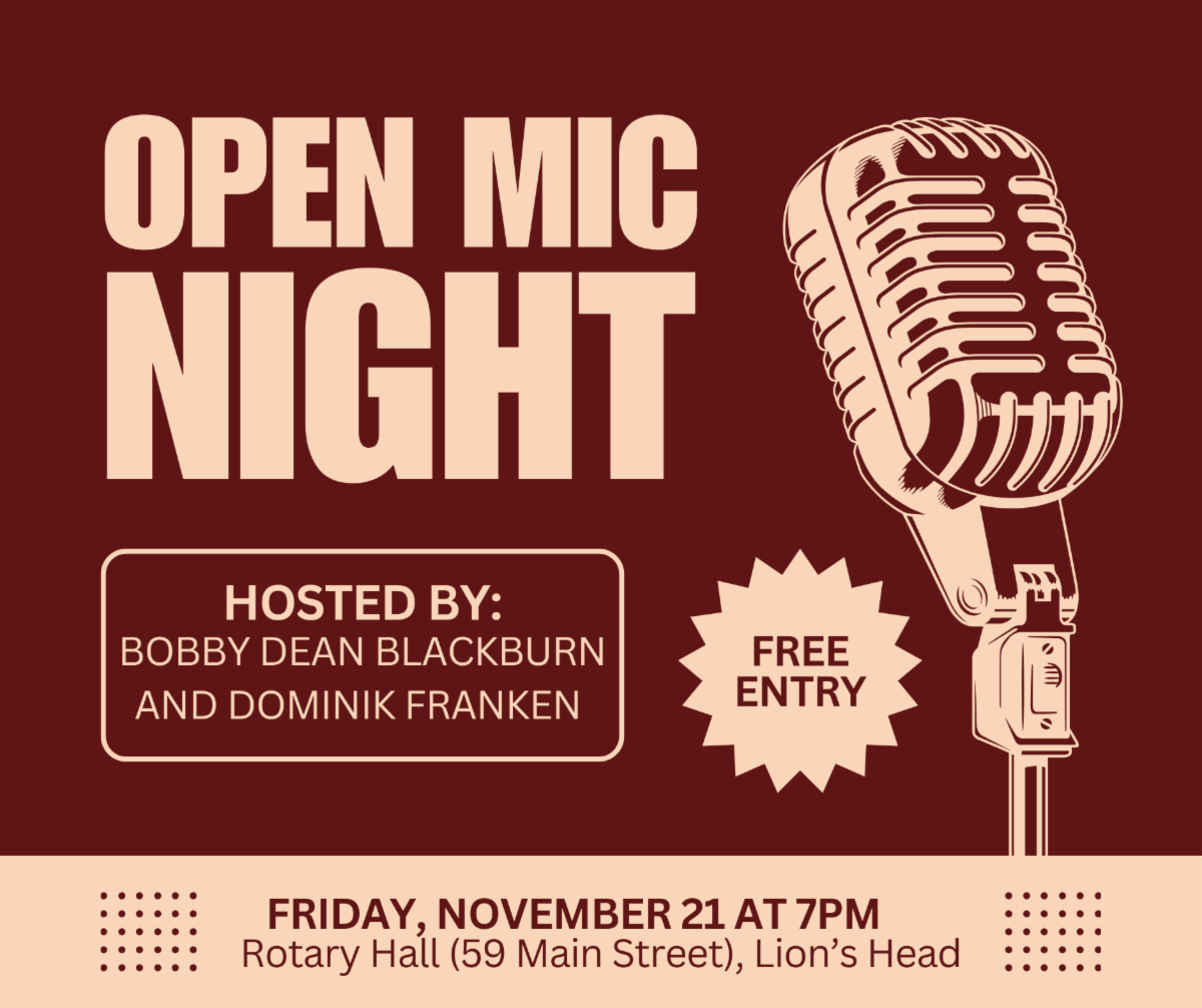 Event Poster for Open Mic at The Rotary Hall in Lion's head on November 27. Details in link