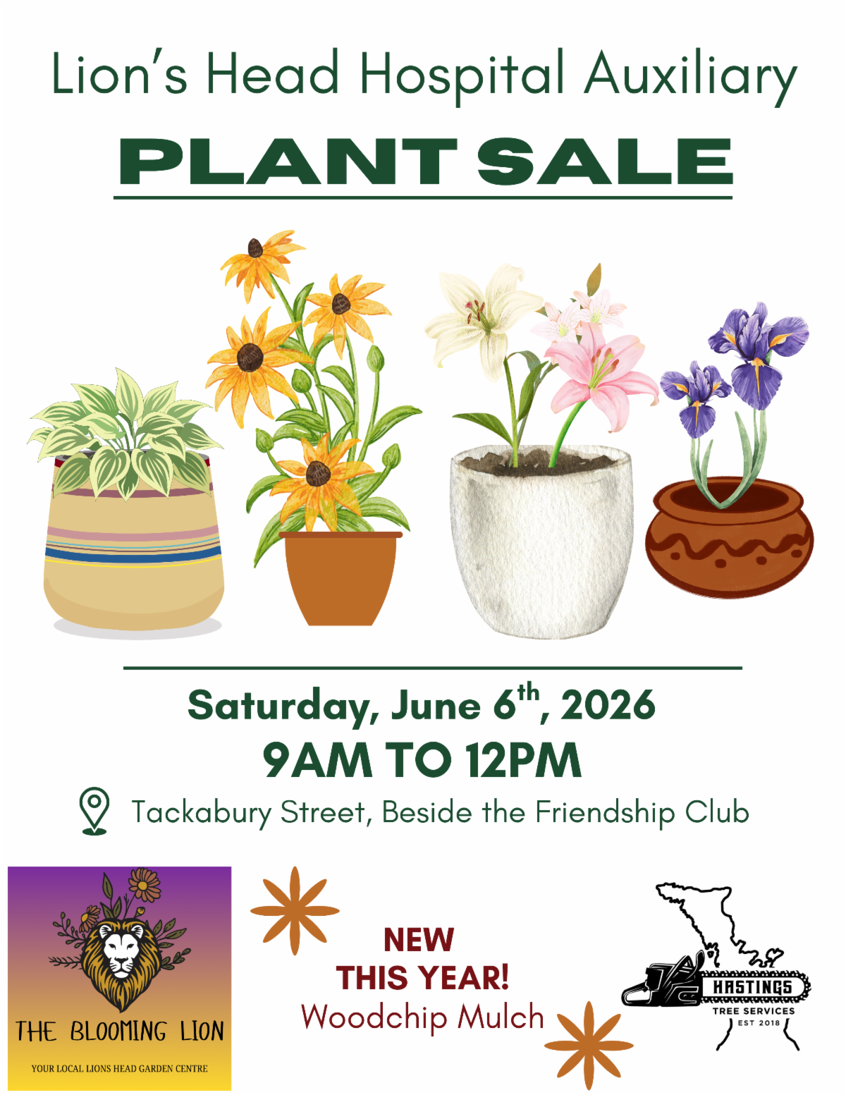 Lion's Head Hospital Auxiliary Plant Sale, Saturday June 6. Details in link.