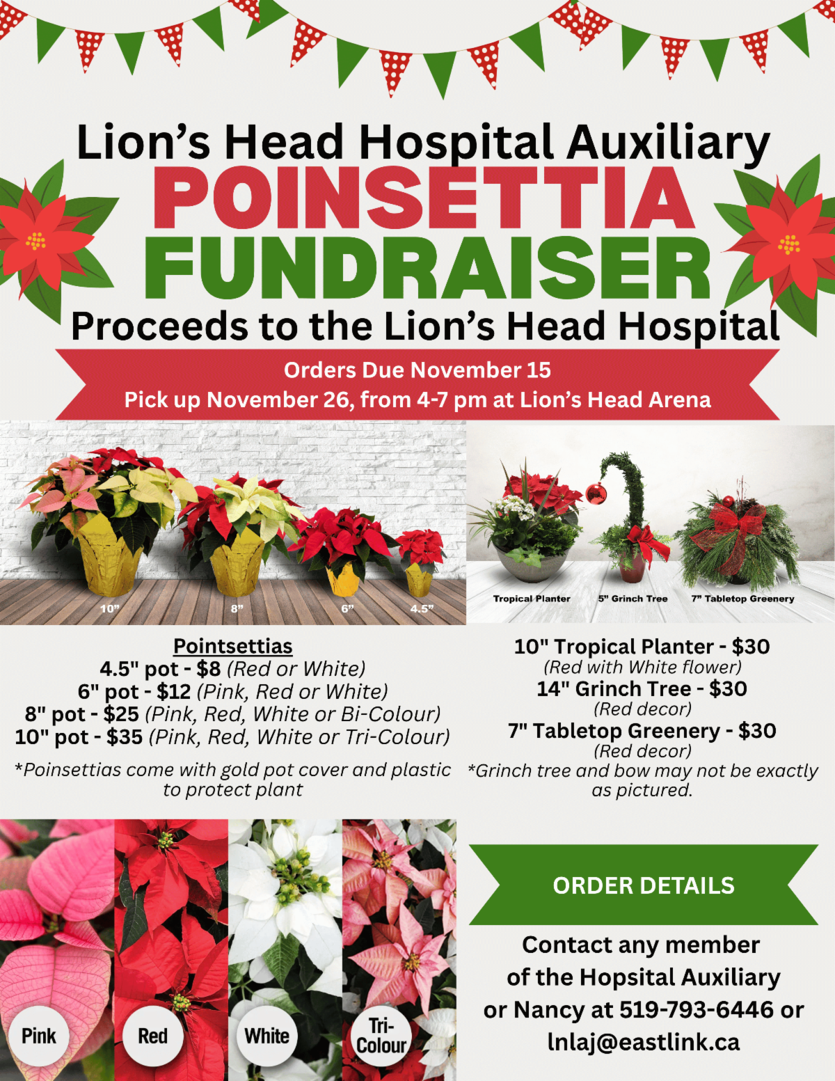 Lion's Head Hospital Auxiliary Poinsettia Sale. Details in link.
