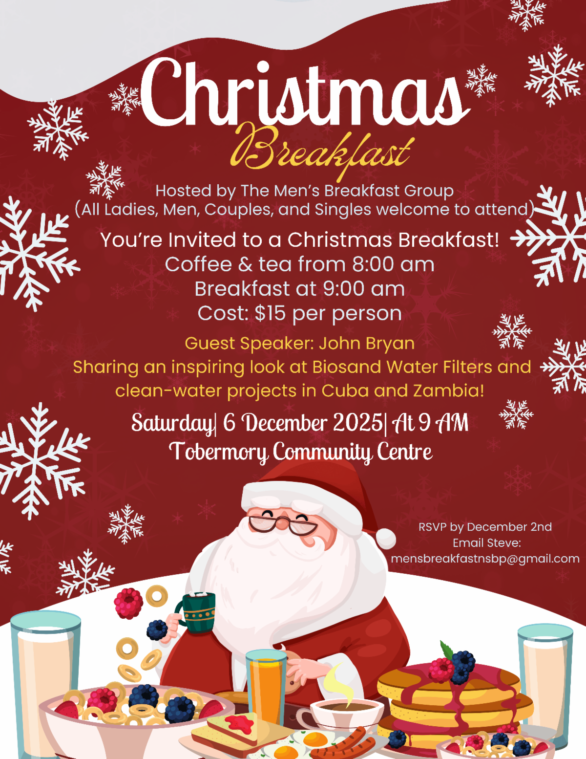 Christmas Breakfast Hosted by The Mens Breakfast. Saturday December 6 at Tobermory Community Centre. Details in Link.