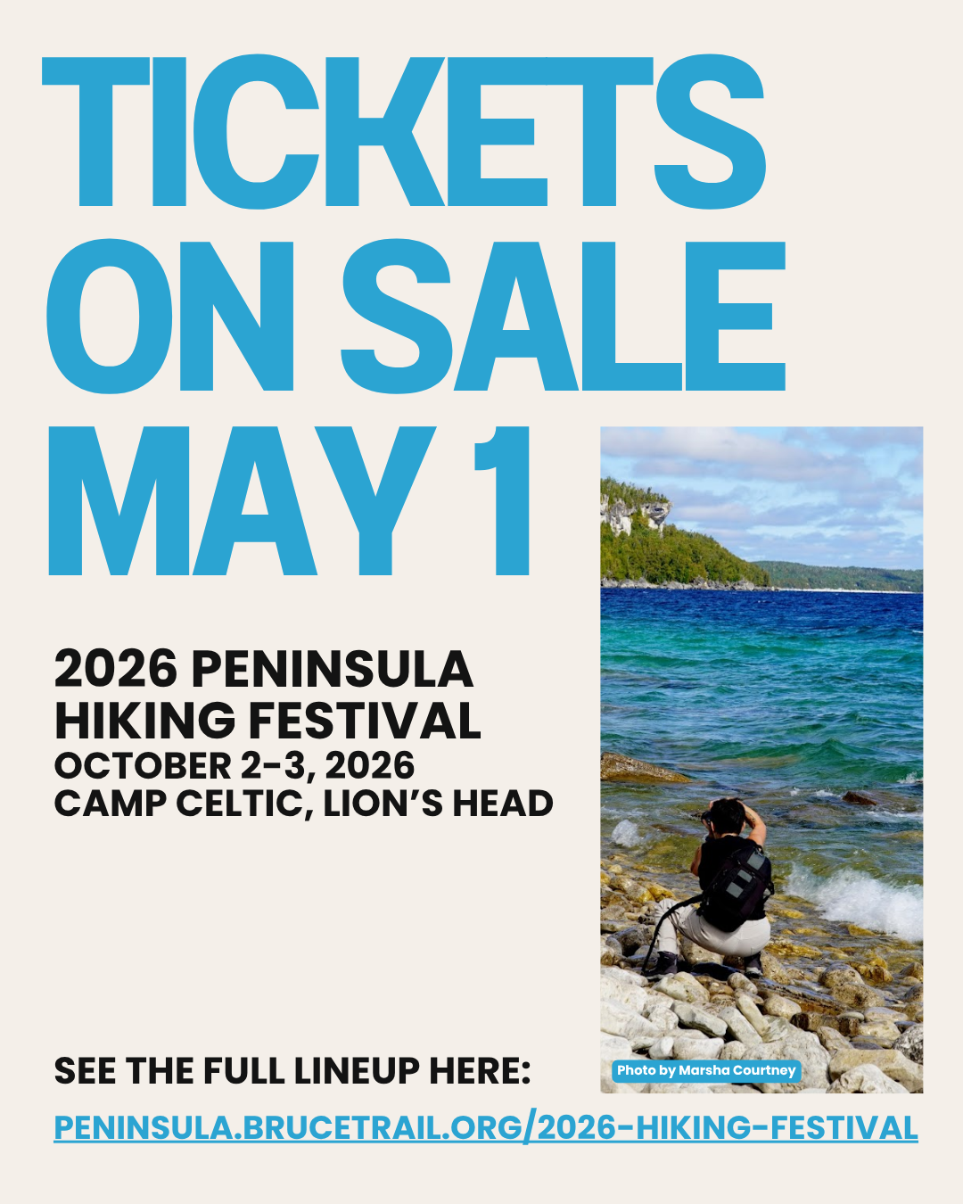 2026 Peninsula Hiking Festival October 2-3, 2026, Tickets go on sale May 1. Details in link.