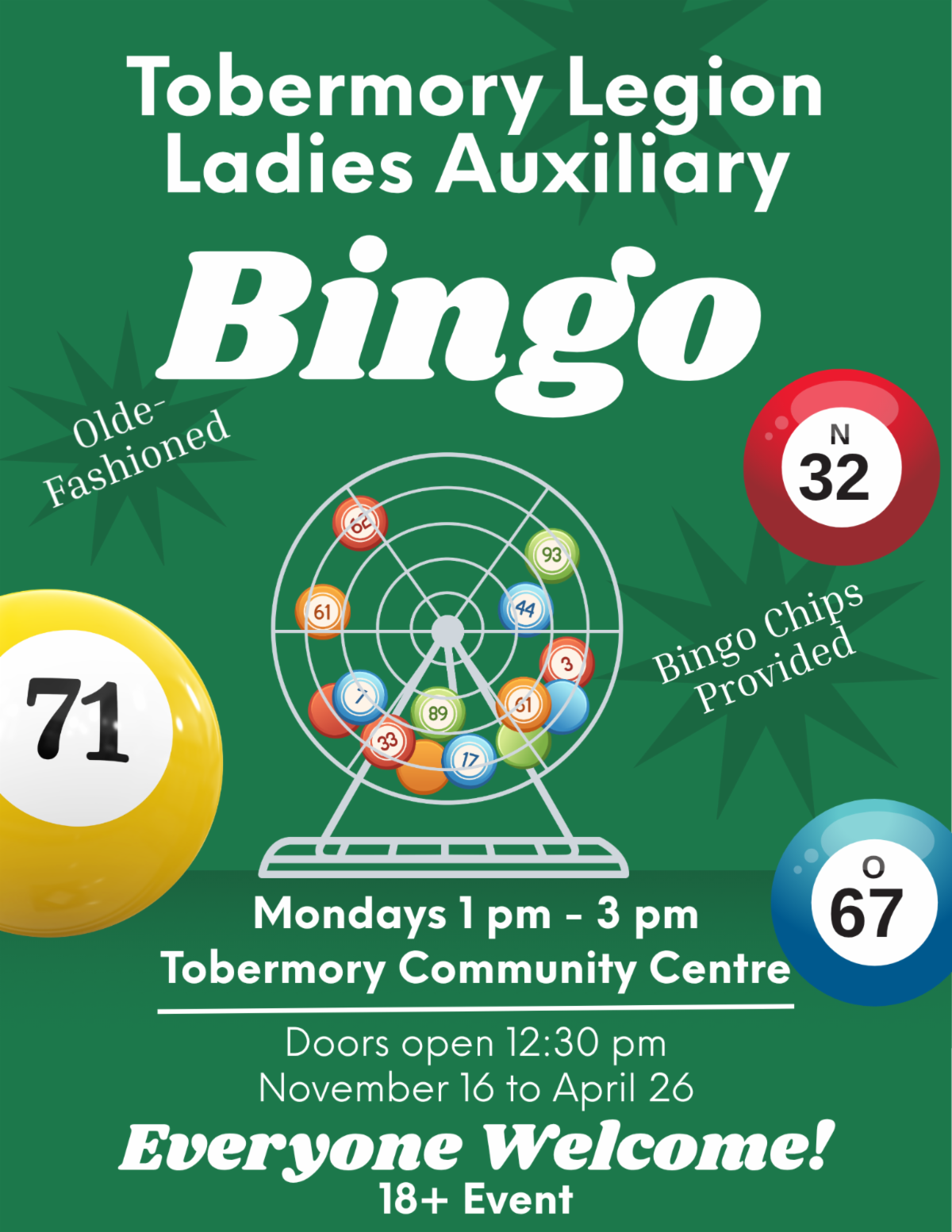 Bingo at Tobermory Community Centre. Doors open at 12:30pm. Details in link.