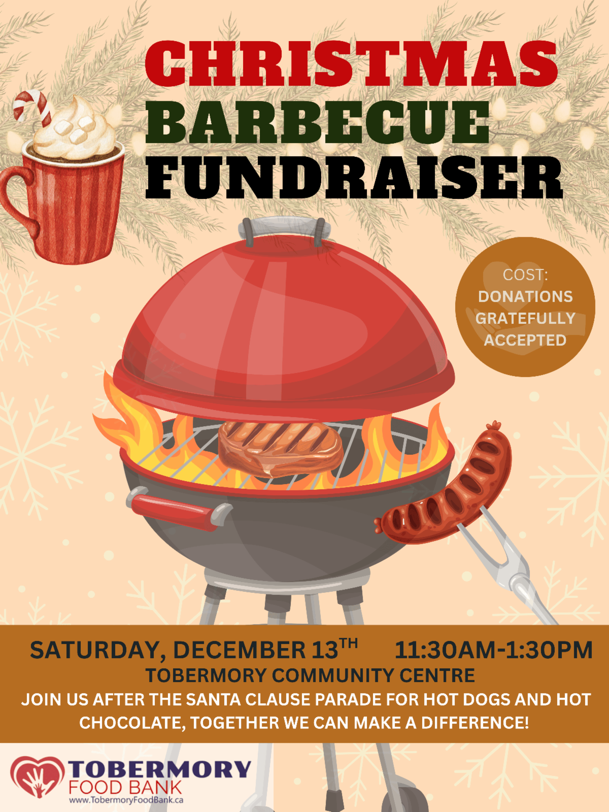 Christmas BBQ Fundraiser for Tobermory Foodbank Saturday December 13 at Tobermory Community Centre. Details in link.