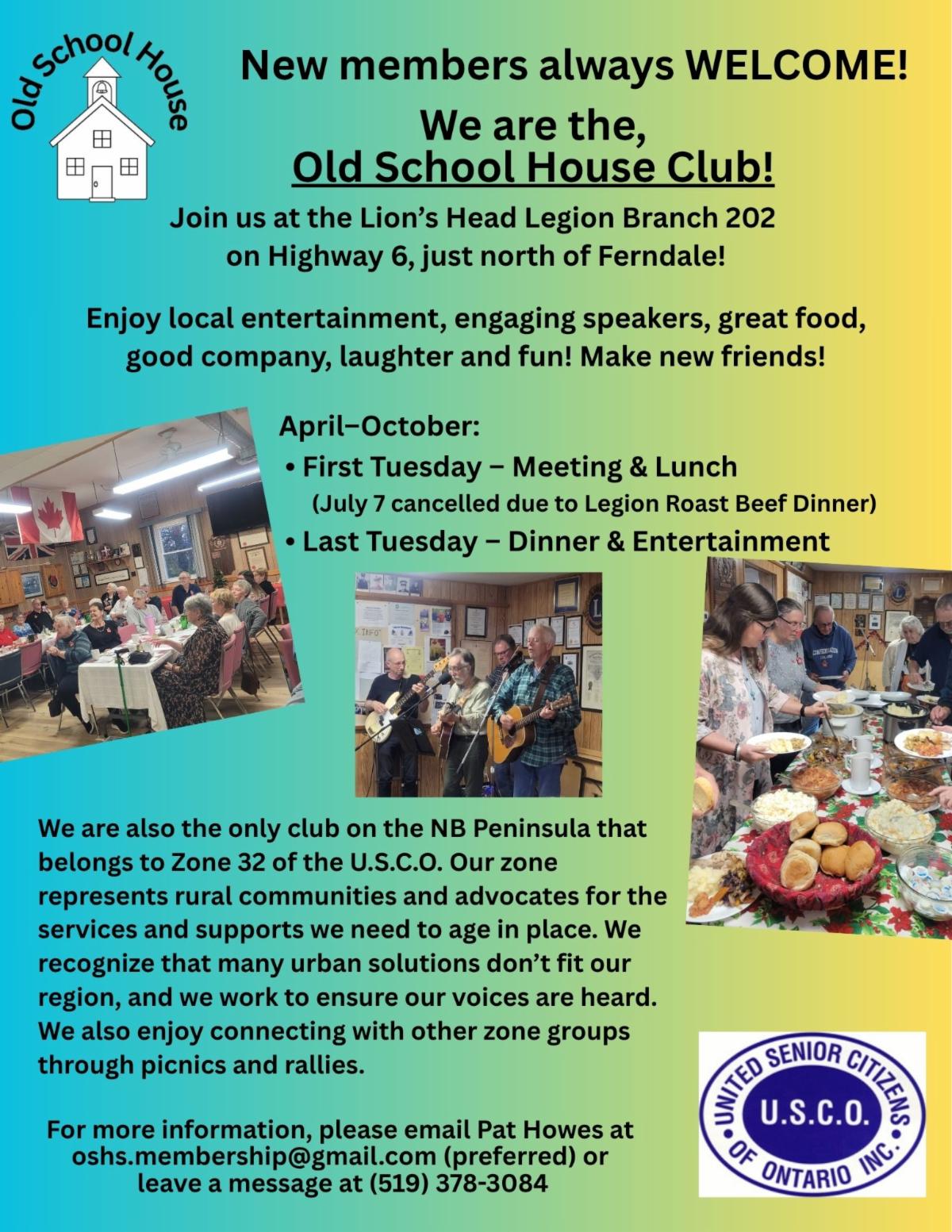 Old School House Club Meetings poster for 2026 season. Details in the link.