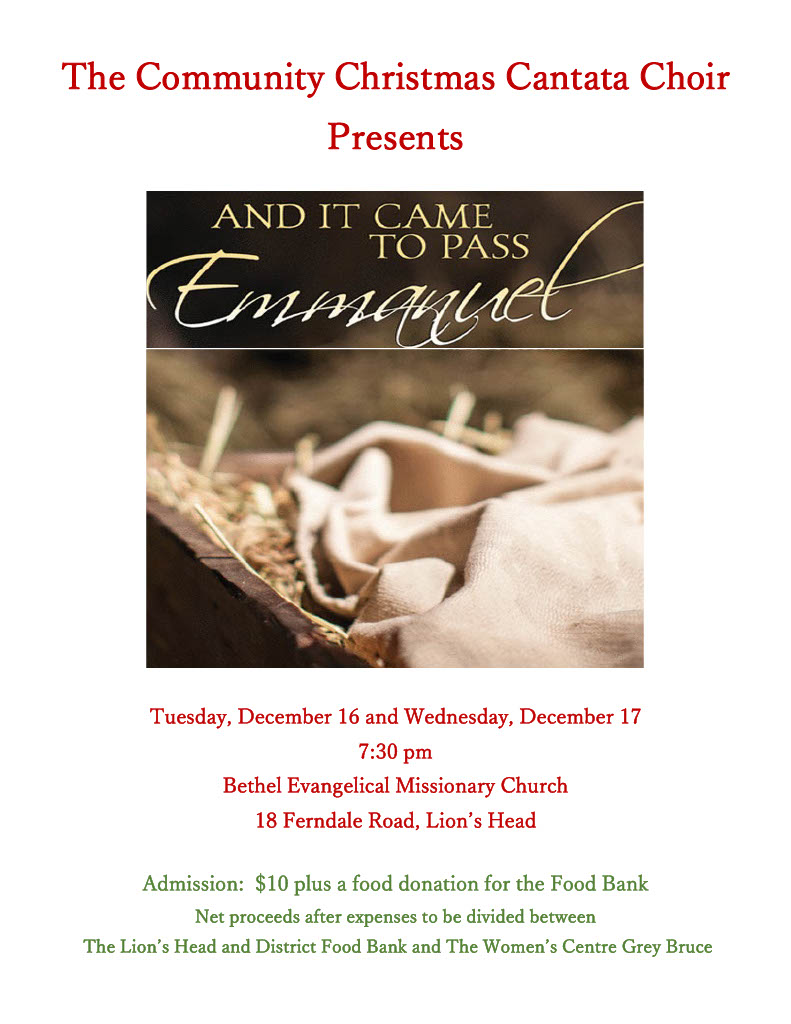 The Community Christmas Cantata Choir Presents And It Came To Pass Emmanuel Event Poster December 16 and 17 details in link.