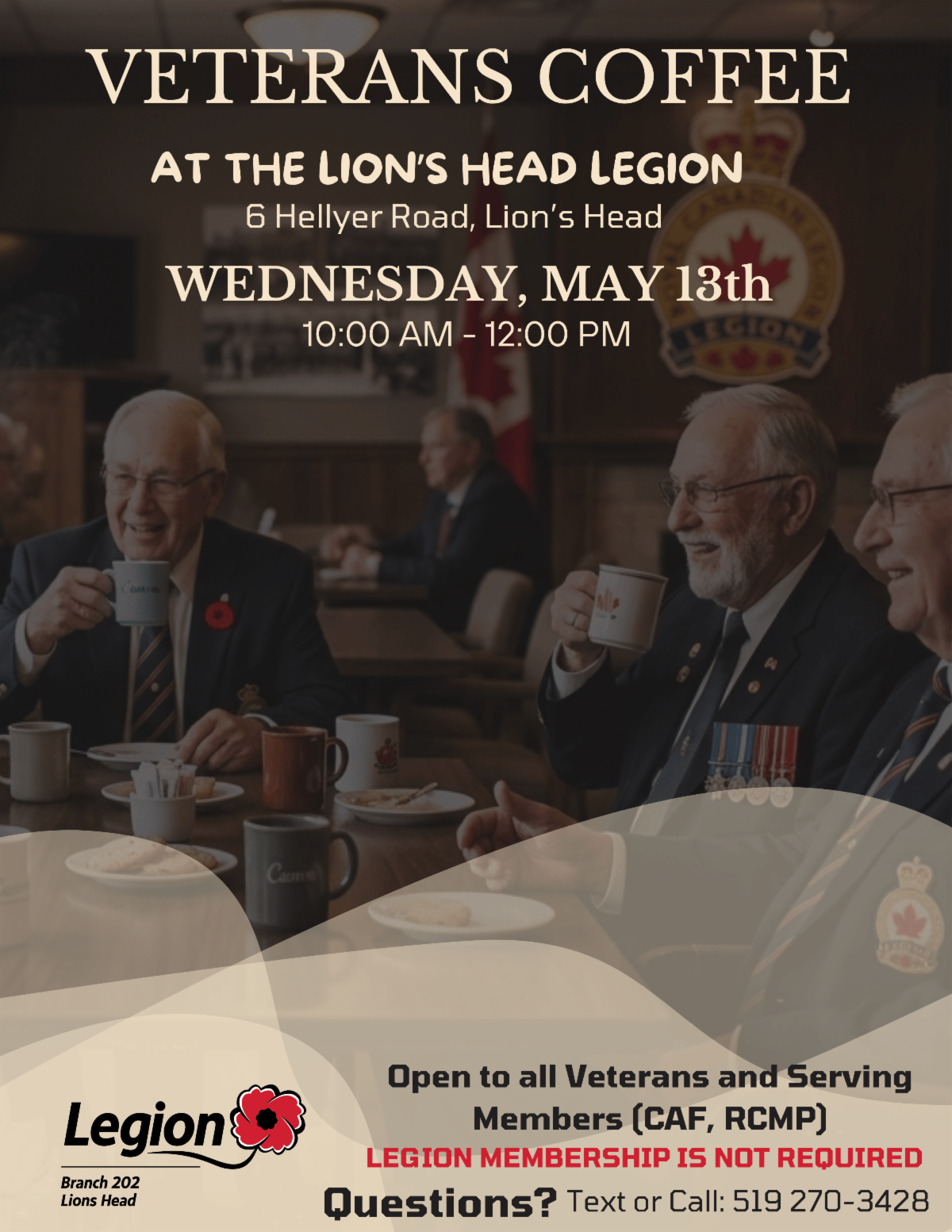 Veterans Coffee at Lion's Head Legion. Details in link.