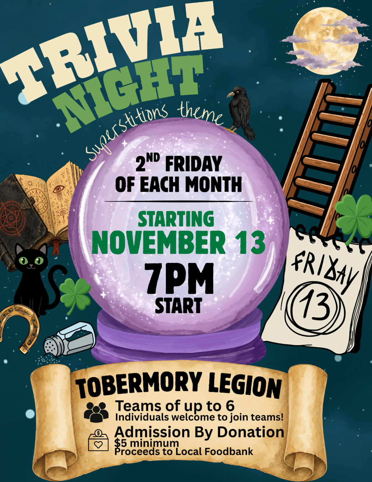 Trivia Night, superstitions theme, November 13, details in link.