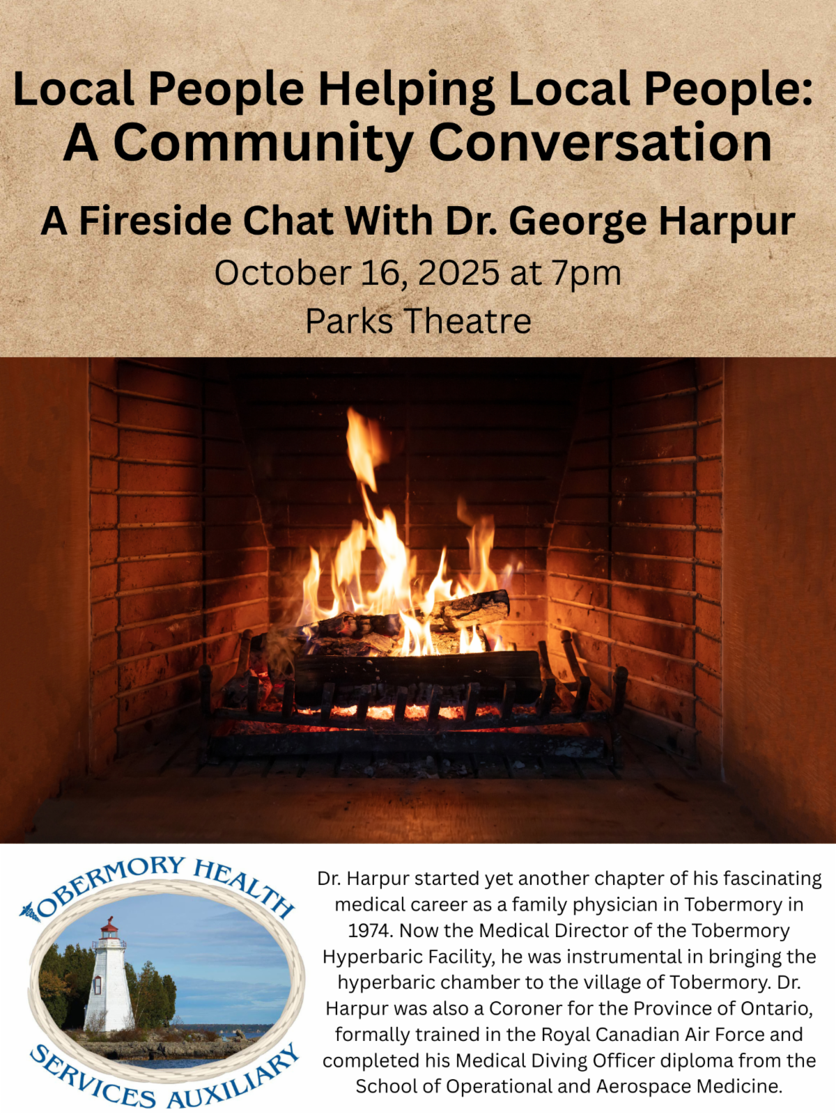 A Fireside Chat with Dr. George Harpur Event Poster for October 16