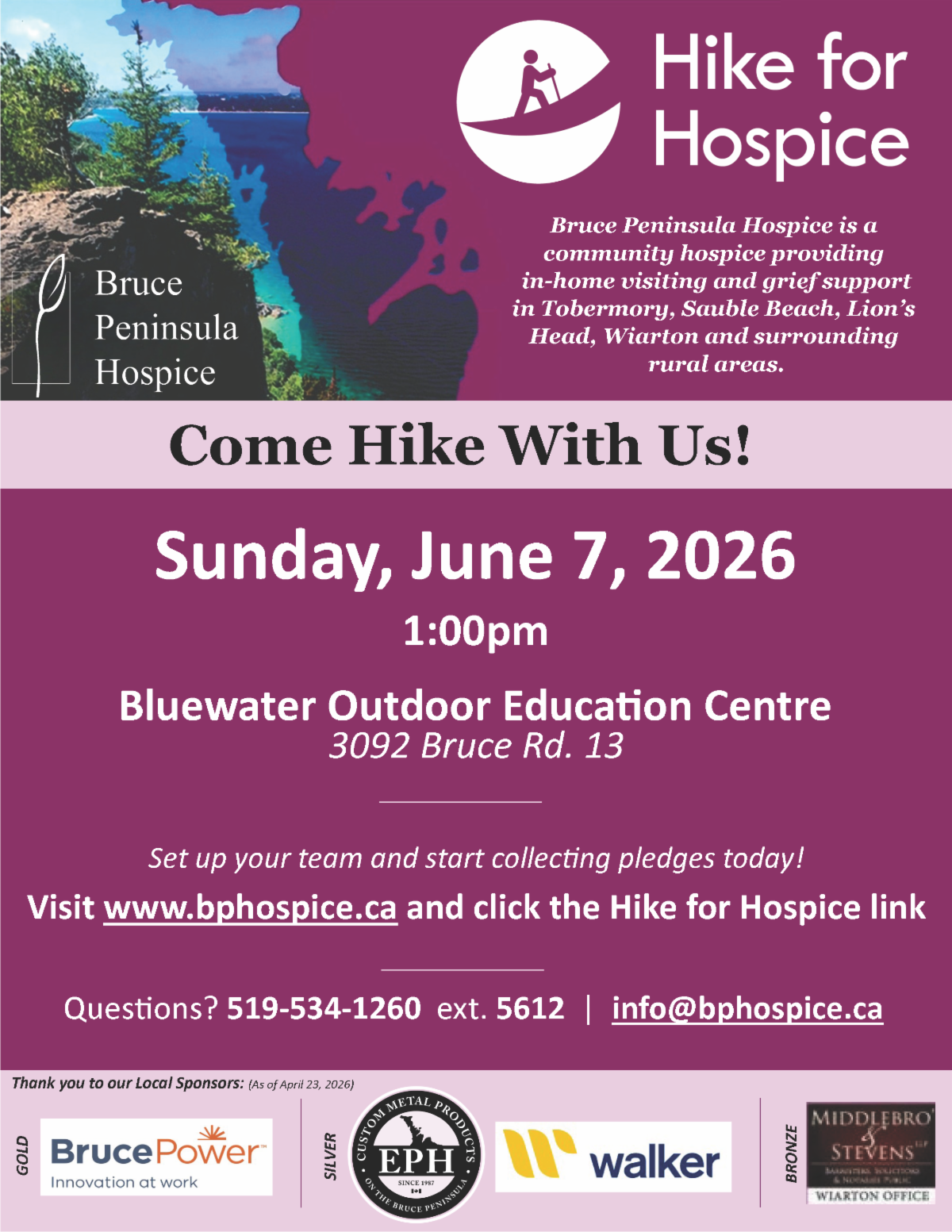 Hike for Hospice Event, Sunday June 7 at 1:00 PM. Details in link.
