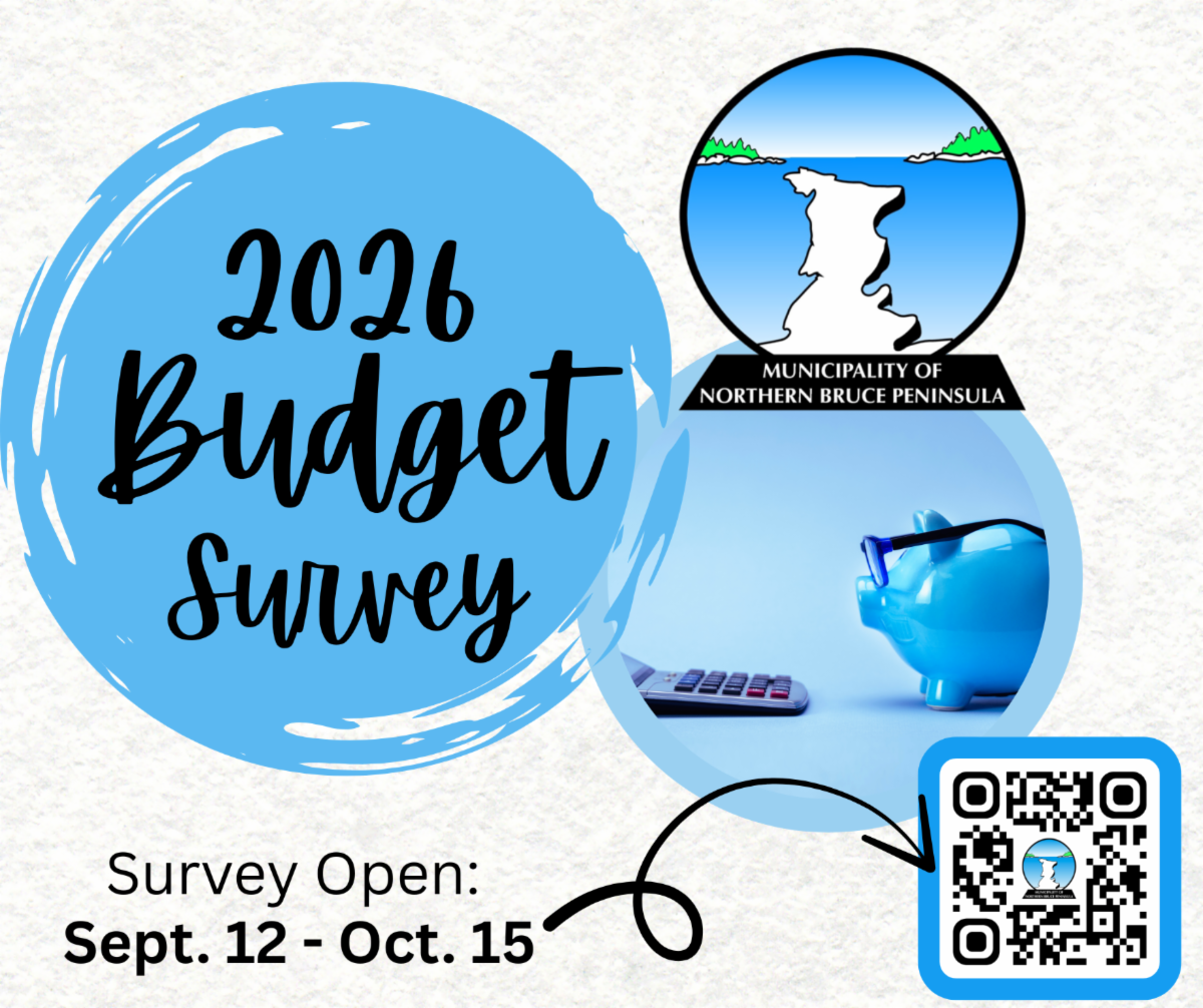 Link to 2026 budget survey. Graphic provides link and qr code.