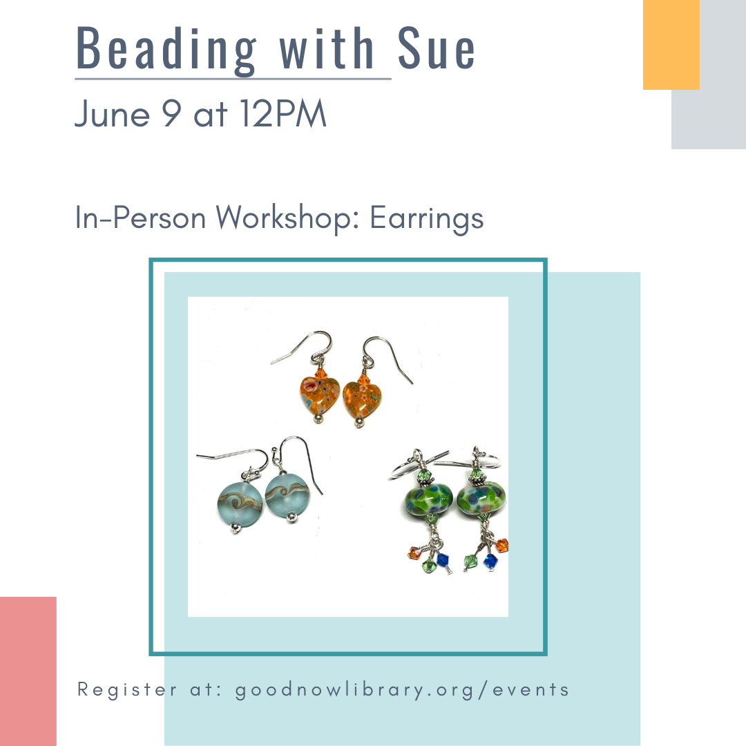 Join us on Friday June 9 at 12 PM for a fun IN-PERSON beading class with Sue from Mystic Moon Beads! For more information or to register plase click on the image. 