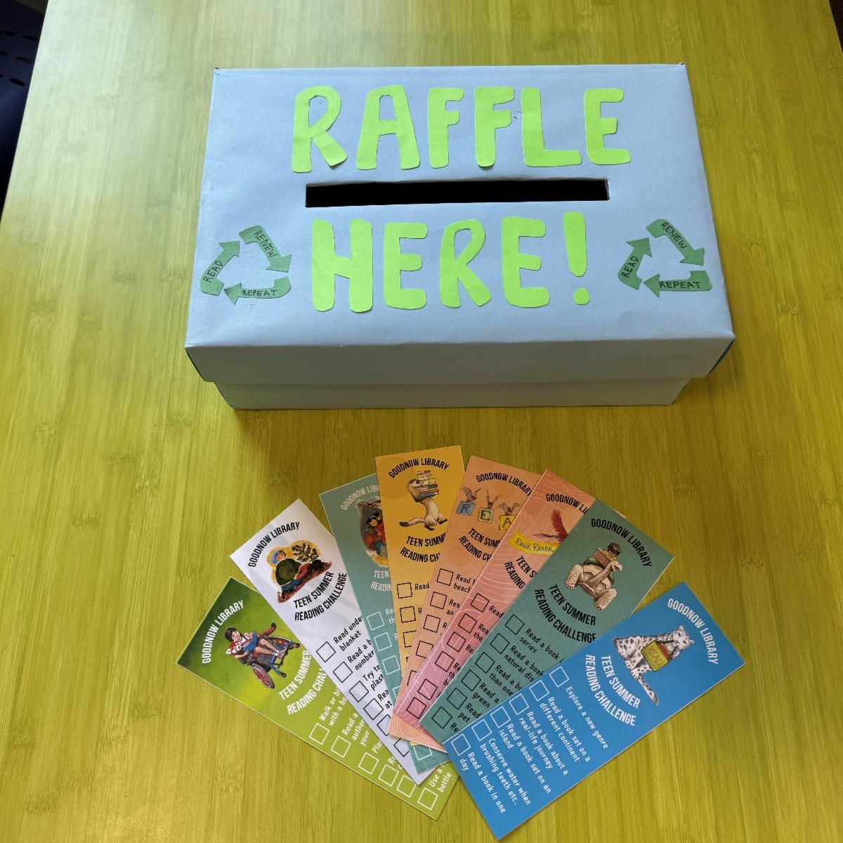 Teens can enter weekly raffles by filling our these colorful tickets!