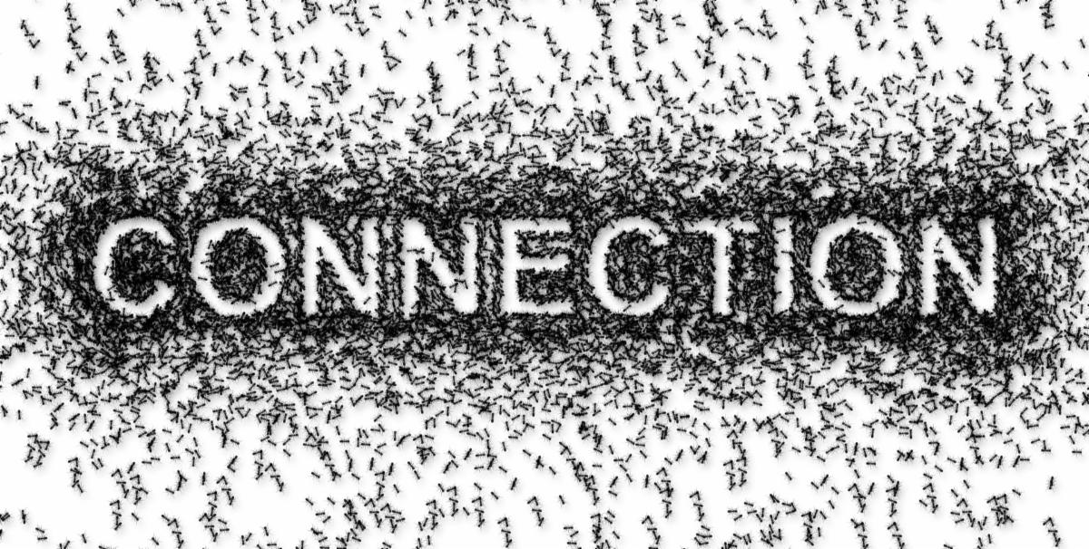 the word connection created out of tiny black specks on a white background