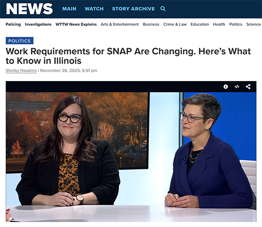 Screen grab of Kimberlee Guenther and Kate Maehr on WTTW Chicago Tonight