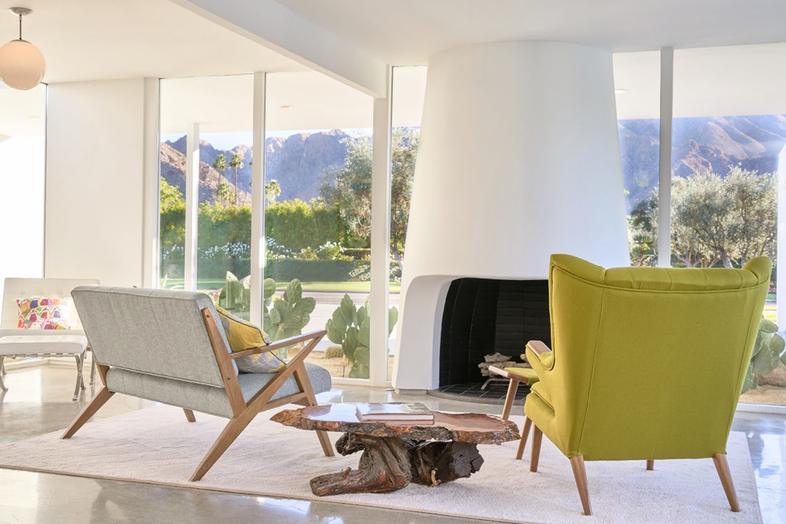 Kiva fireplace in living room 