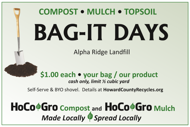 Bag-It Days at Alpha Ridge Landfill. Fill any size tub or bag for $1. Cash only. Please bring your own shovel and container.