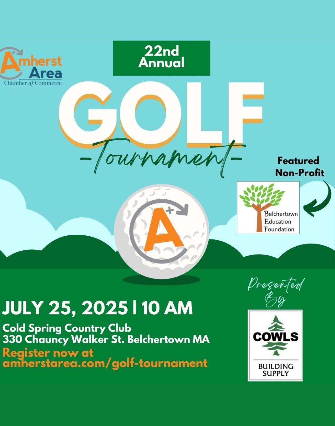 Poster for the golf tournament fundraiser with event details.