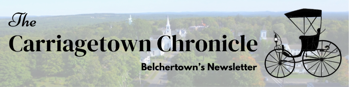Header image for The Carriagetown Chronicle containing the title in stylized font and a silhouette of a carriage as a logo.