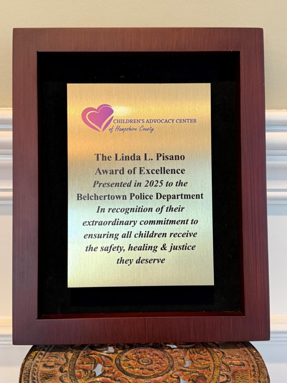 Plaque for the Linda L. Pisano Award of Excellence