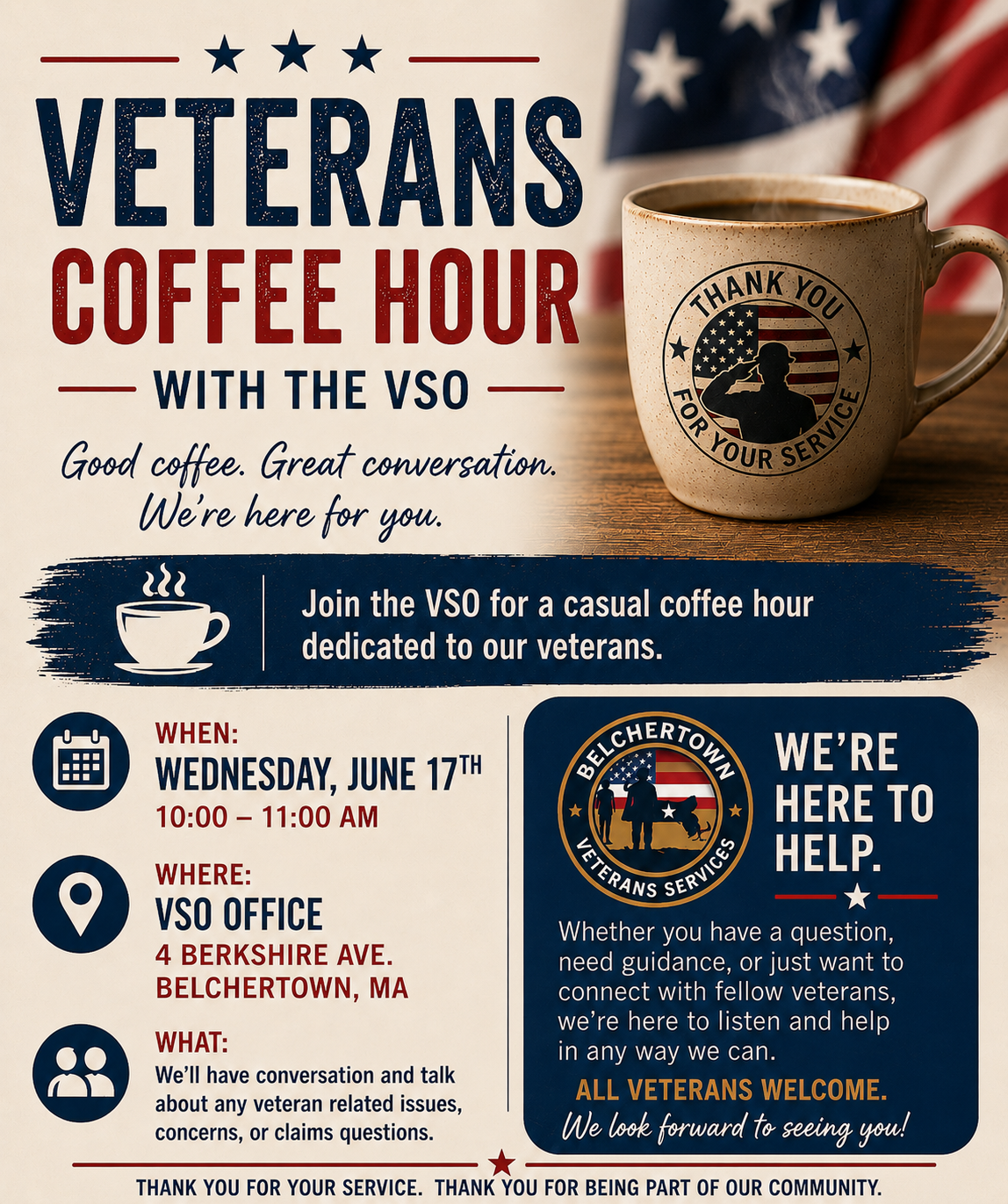Event poster for coffee with the Veterans Services Officer