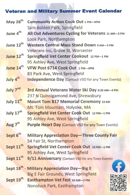 Flyer with list of upcoming veterans and military service member events in the region