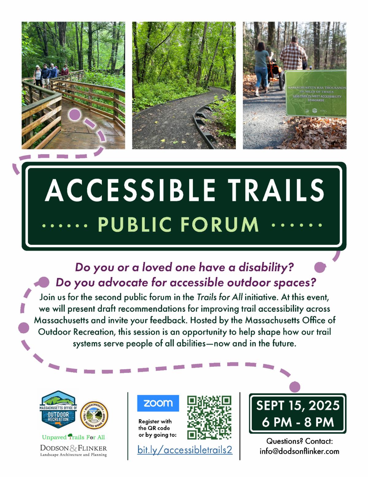 Event poster for Accessible Trails public forum on September 15