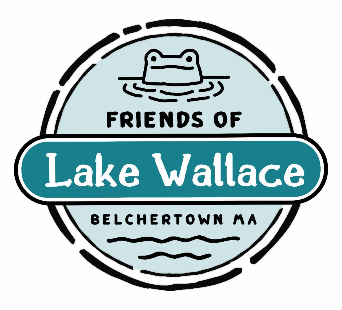 Friends of Lake Wallace logo featuring a drawing of a frog and pond water lines