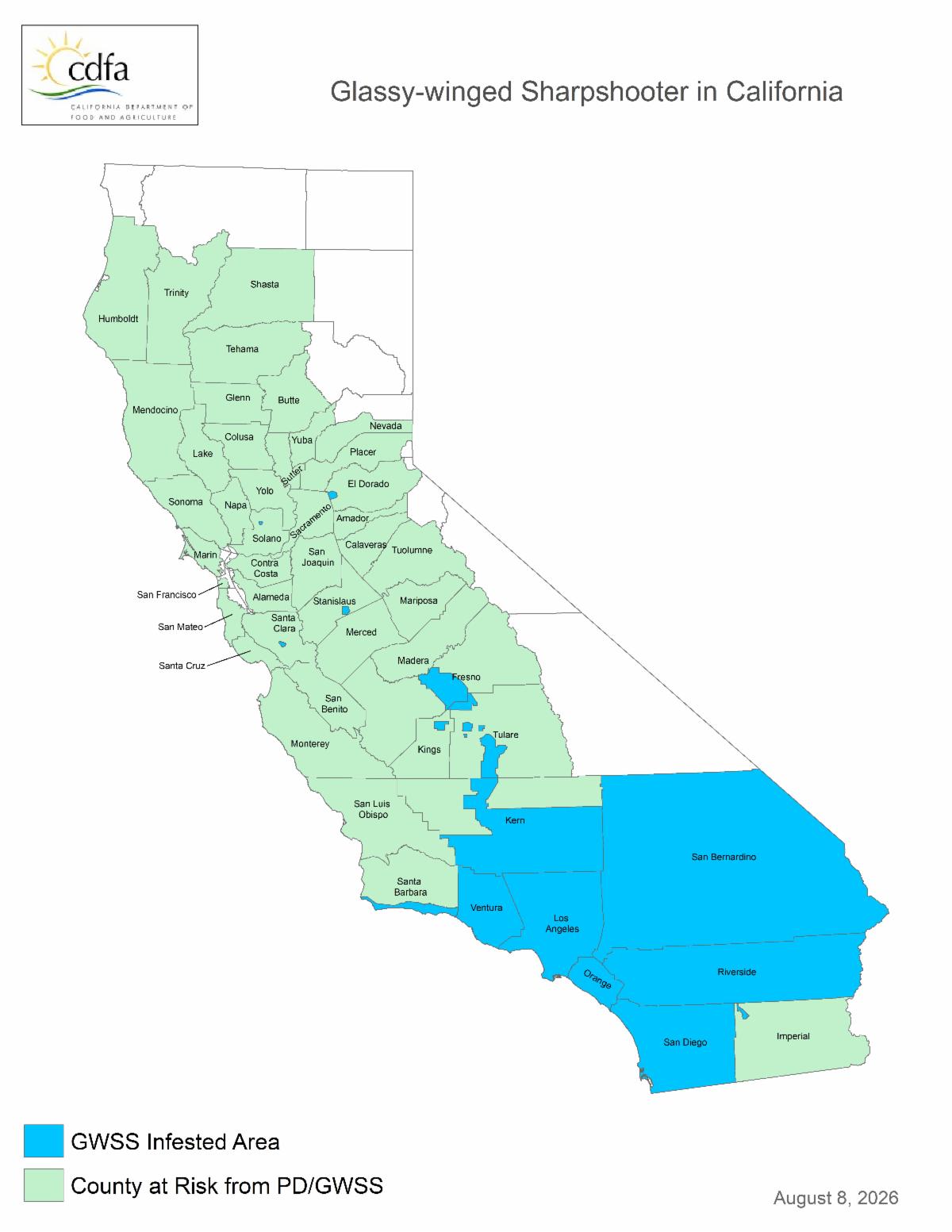 Map of GWSS in California