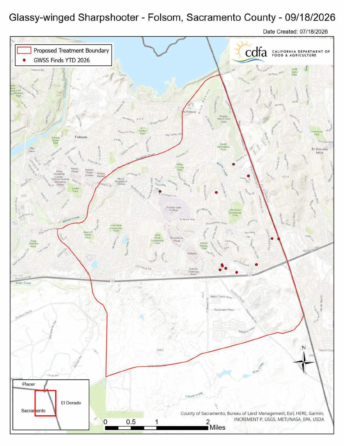 Sacramento County GWSS infestation map