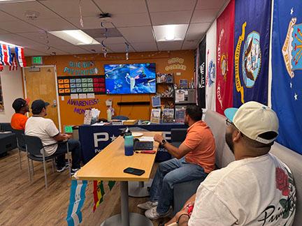Students at CSUF playing video games in their Veterans Center.
