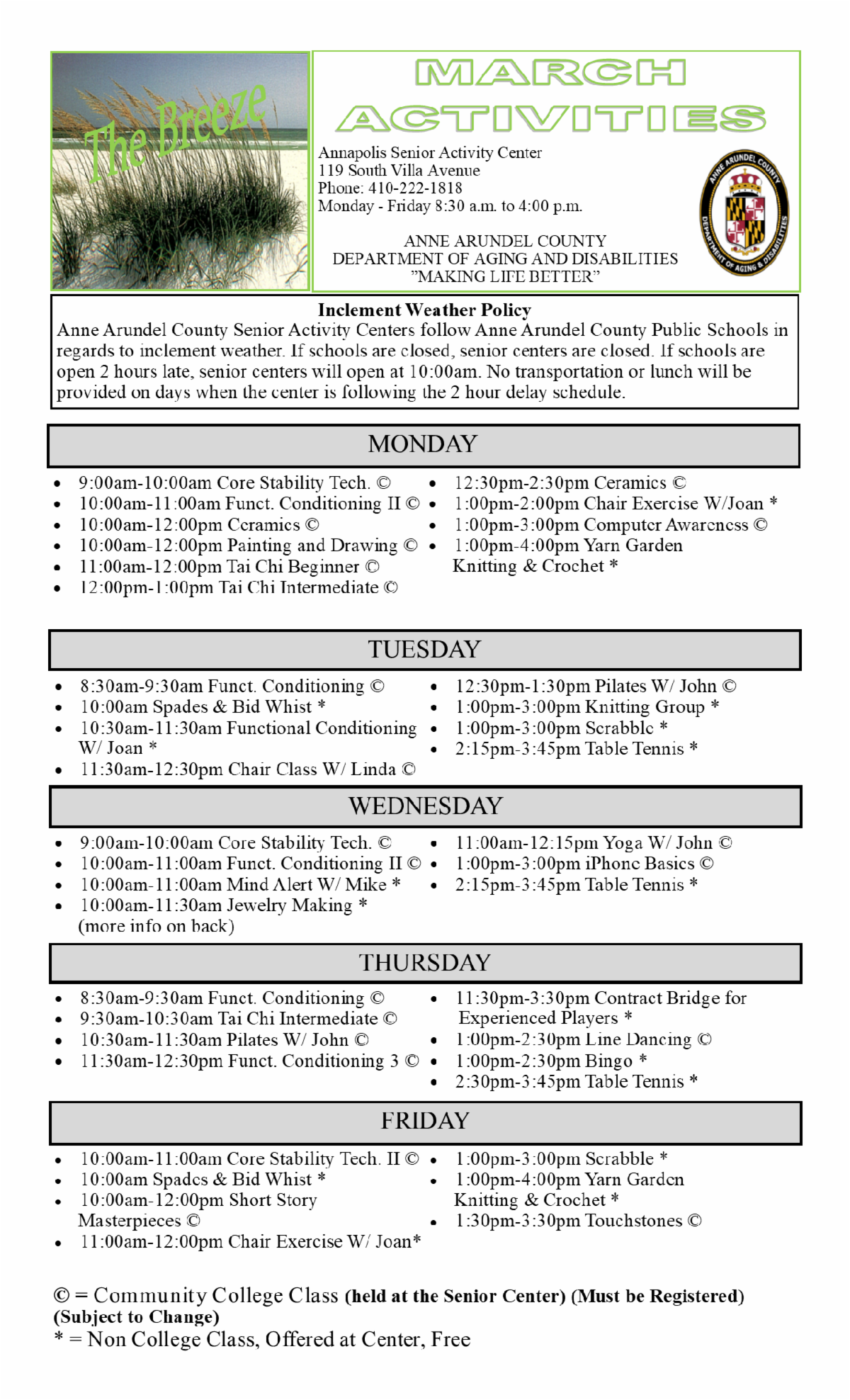 March Activities Annapolis Senior Activity Center
