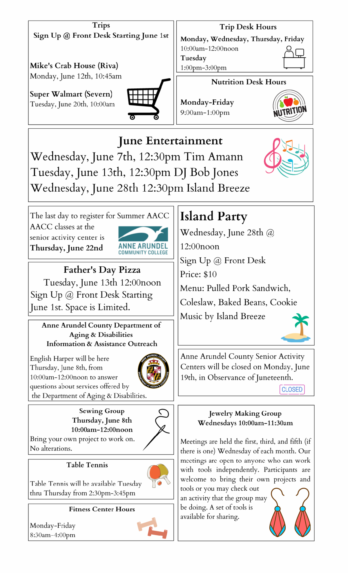 June Activities Annapolis Senior Activity Center