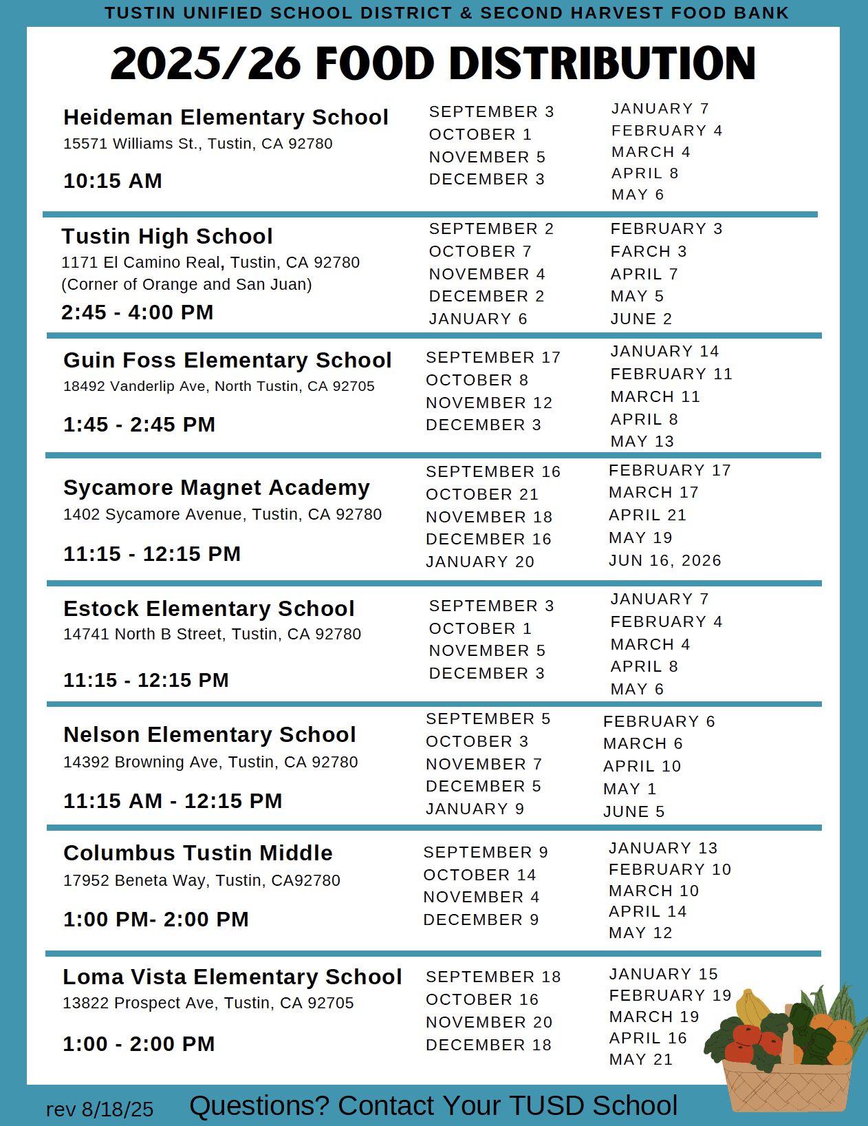 Updated Food Distribution Schedule 2025 26