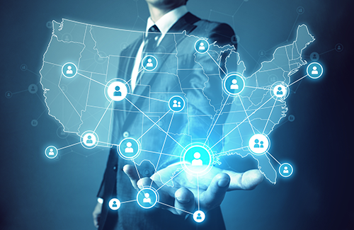 Stock image showing innovation and U.S. map with people and connections