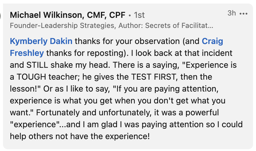 Screenshot of LinkedIn comment