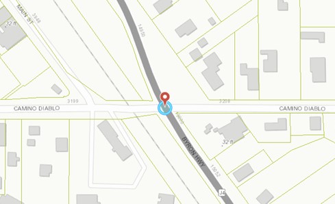 Map showing the intersection of Byron Highway and Camino Diablo