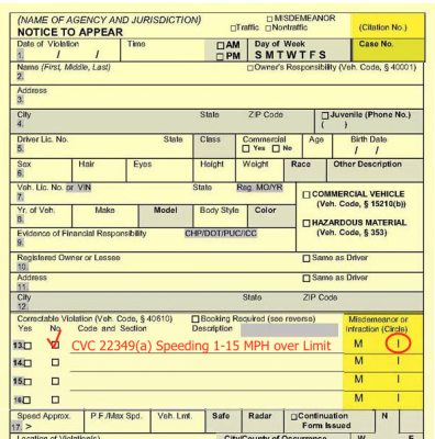 example traffic citation