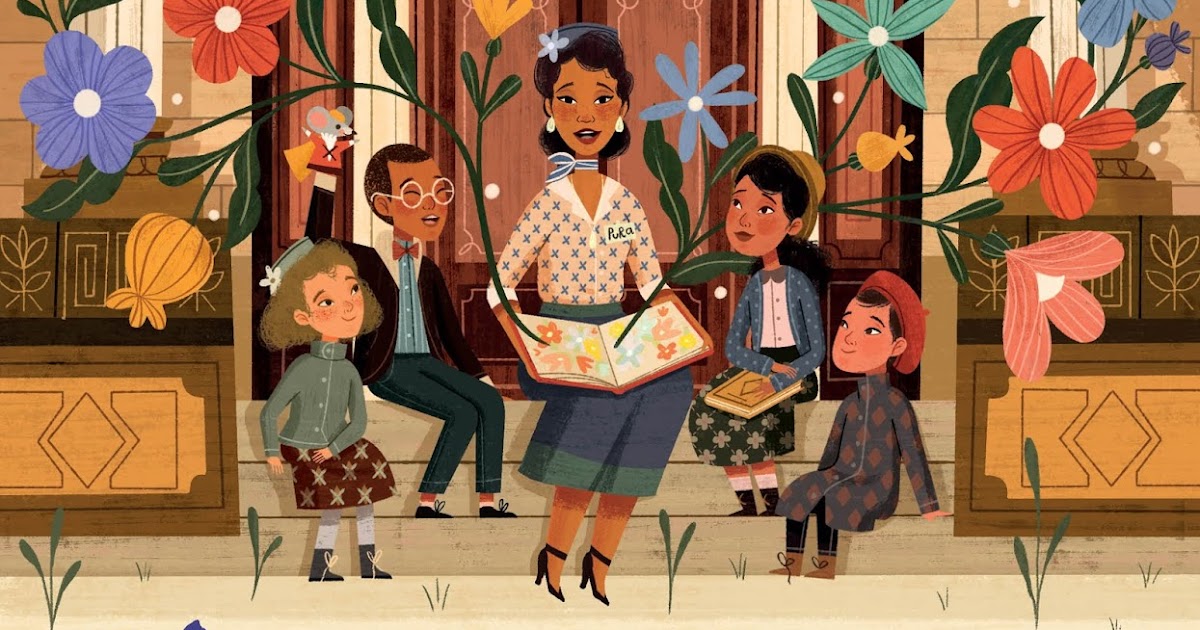 Illustration of a librarian reading with children