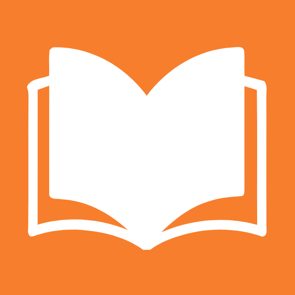 White open book on orange background. This is the icon of True North Aid's Education Stone.