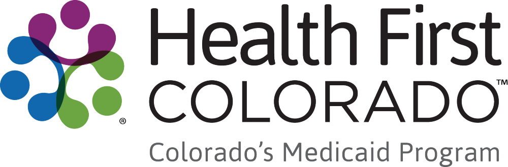 Health First Colorado logo with a multicolor circular symbol and the text âColoradoâs Medicaid Program.â