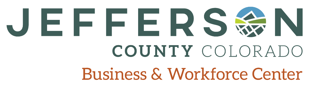 Jefferson County Colorado Business and Workforce Center logo with stylized mountain and sun design