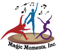 Magic Moments Inc logo with colorful figures dancing including one in a wheelchair surrounded by musical notes