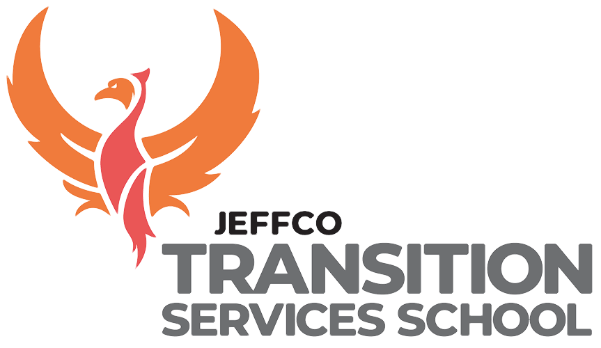 Orange phoenix logo with text Jeffco Transition Services School