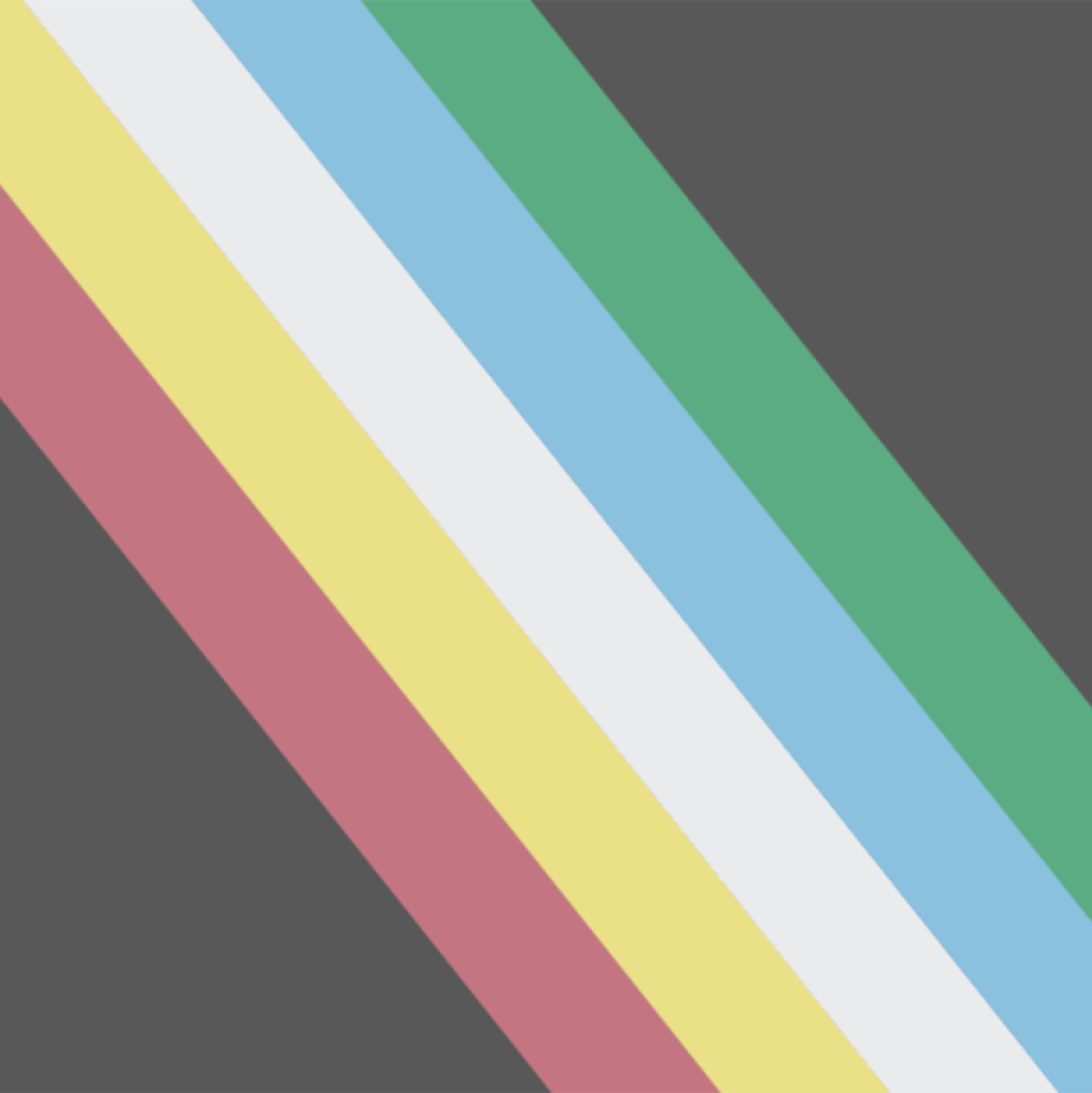 Disability Pride flag with red, yellow, white, light blue, and green diagonal stripes across a dark gray background.